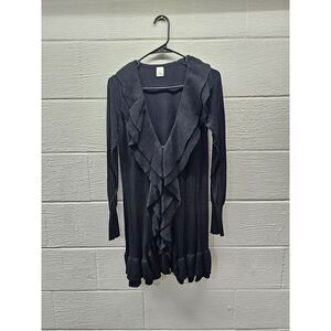 Jockey Women's Ruffled Black Knit Sweater Cardigan Longline Size XXS Y2k